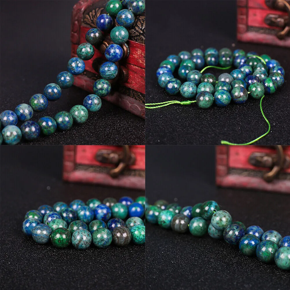 US Chrysocolla Azurite Lapis Lazuli Beads Round Loose Natural Stone Jewelry DIY