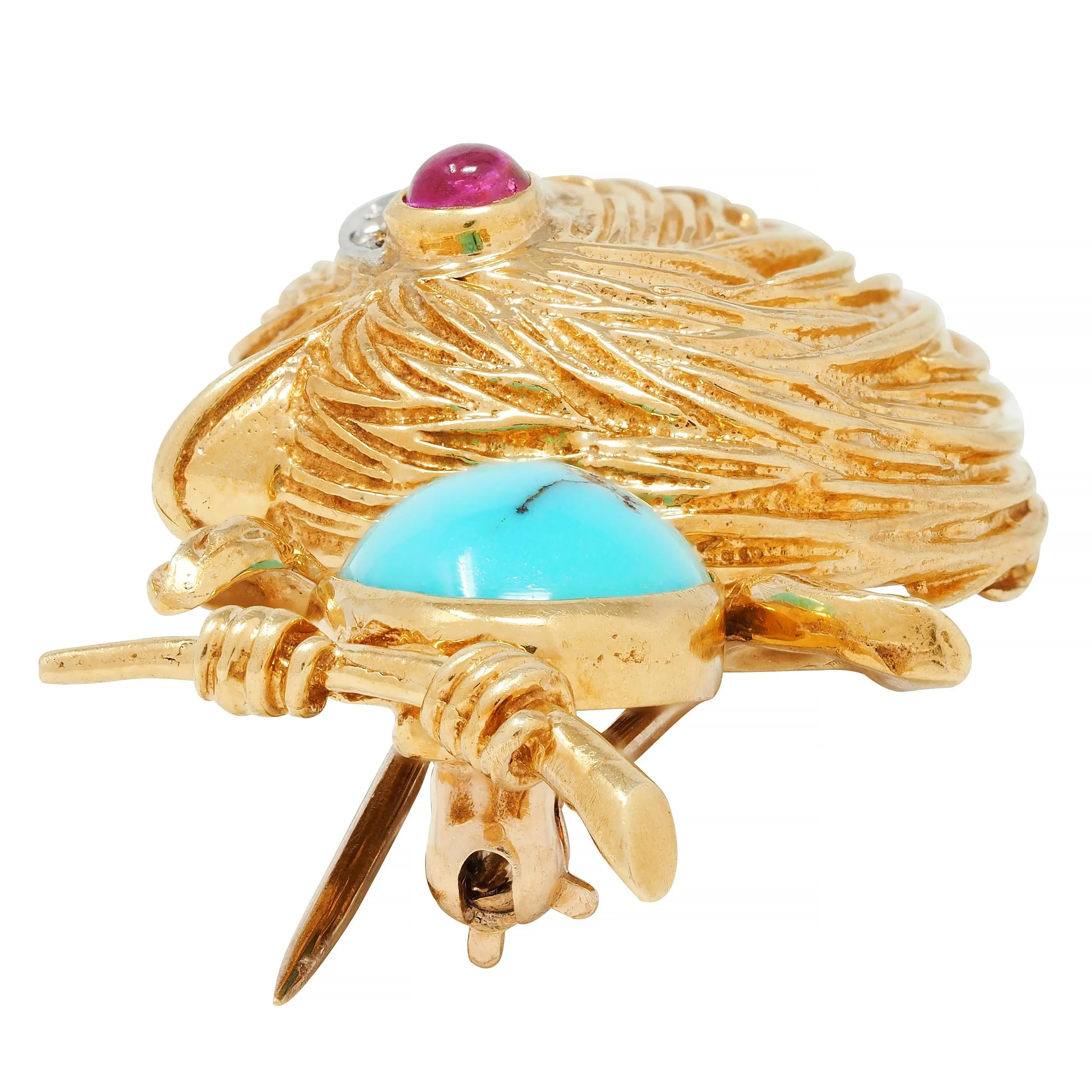 Van Cleef & Arpels Diamond Turquoise Platinum 18 Karat Gold Vintage Whimsical 1950s Bird Brooch