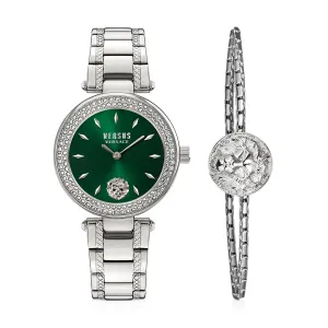 Versus Versace Brick Lane Ladies Green Dial Watch   Stainless Steel Bracelet Box Set