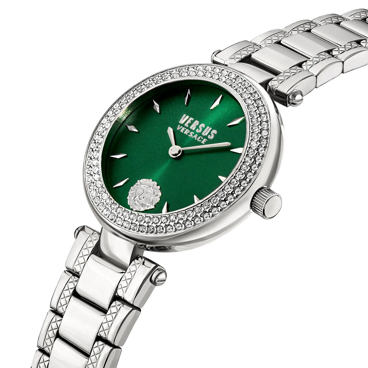 Versus Versace Brick Lane Ladies Green Dial Watch   Stainless Steel Bracelet Box Set