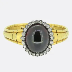 Victorian Cabochon Garnet and Diamond Bangle Brooch
