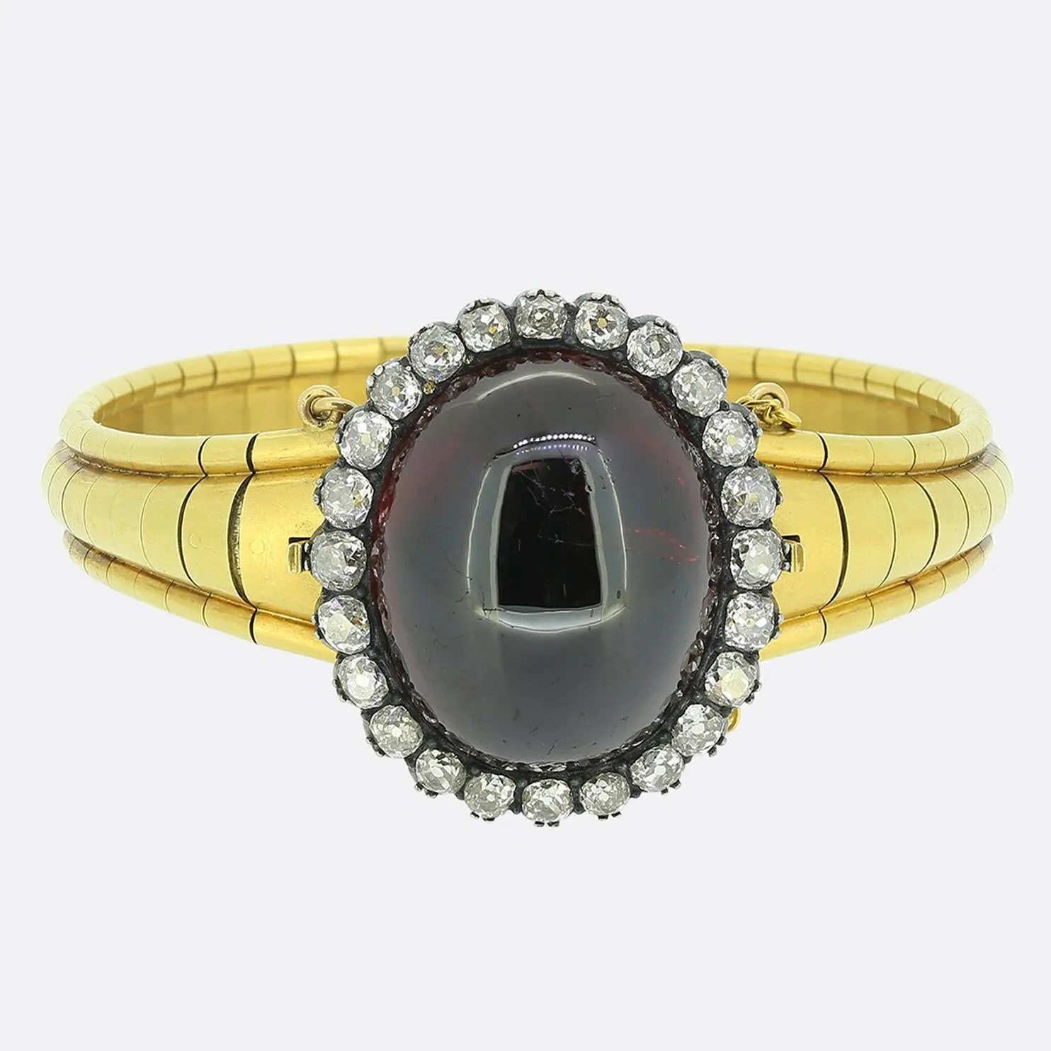 Victorian Cabochon Garnet and Diamond Bangle Brooch