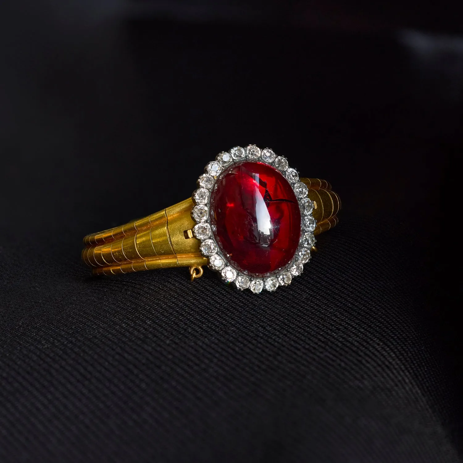 Victorian Cabochon Garnet and Diamond Bangle Brooch