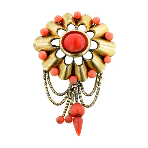 Victorian Coral Earring & Pin Set