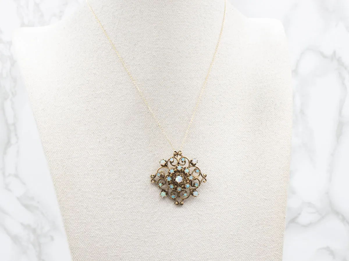 Victorian Opal and Gold Filigree Brooch or Pendant