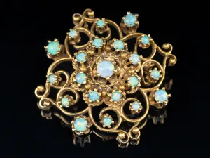Victorian Opal and Gold Filigree Brooch or Pendant
