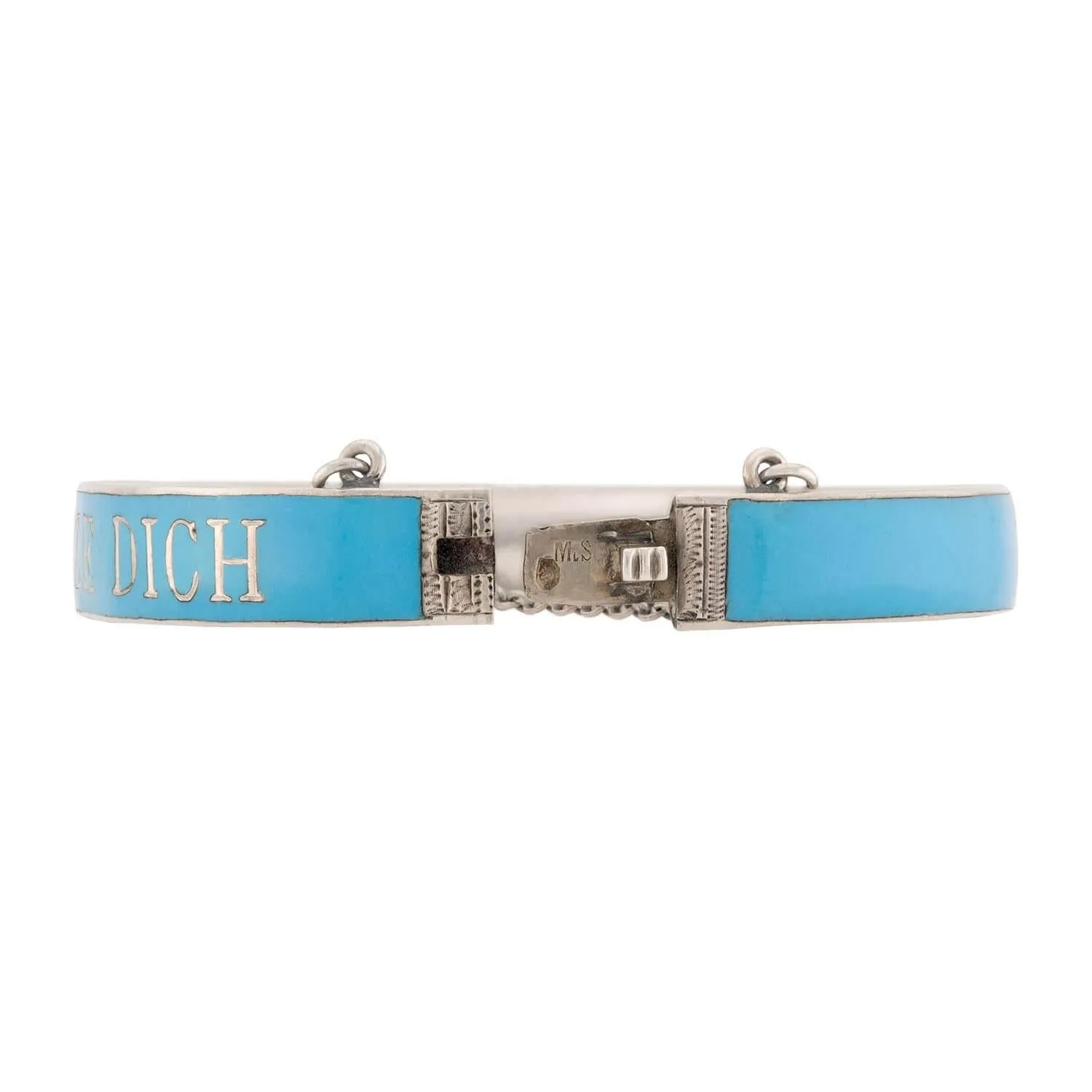 Victorian Sterling Silver Blue Enamel Hinged Bangle