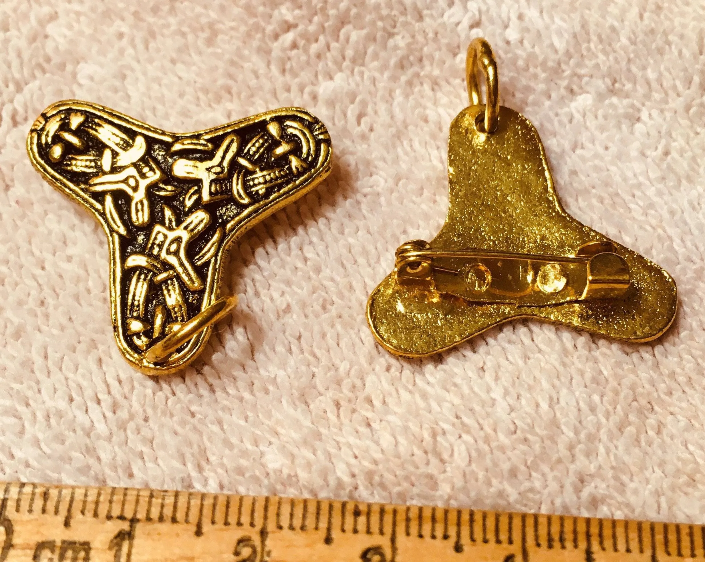 Viking Trefoil Brooches (set of 2), with attachments for beads