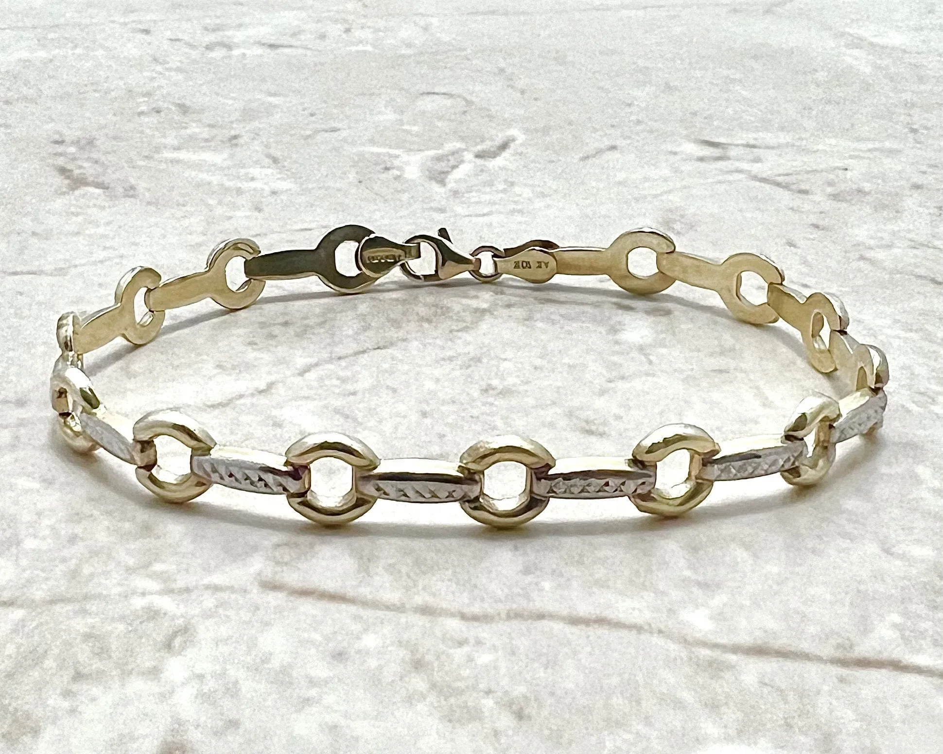 Vintage 10 Karat Two-Tone Gold Link Bracelet