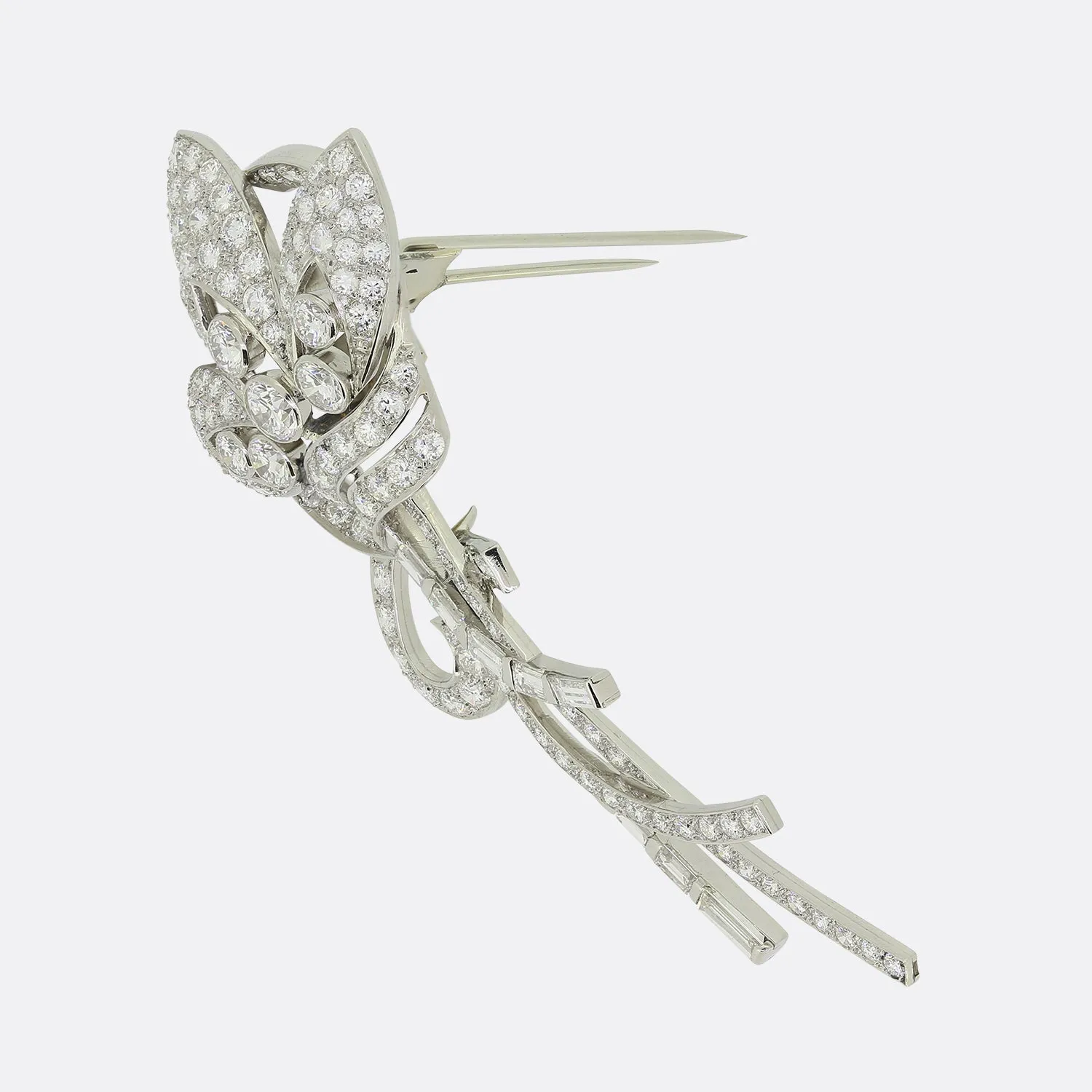 Vintage 1940s Oversized Diamond Trefoil Brooch