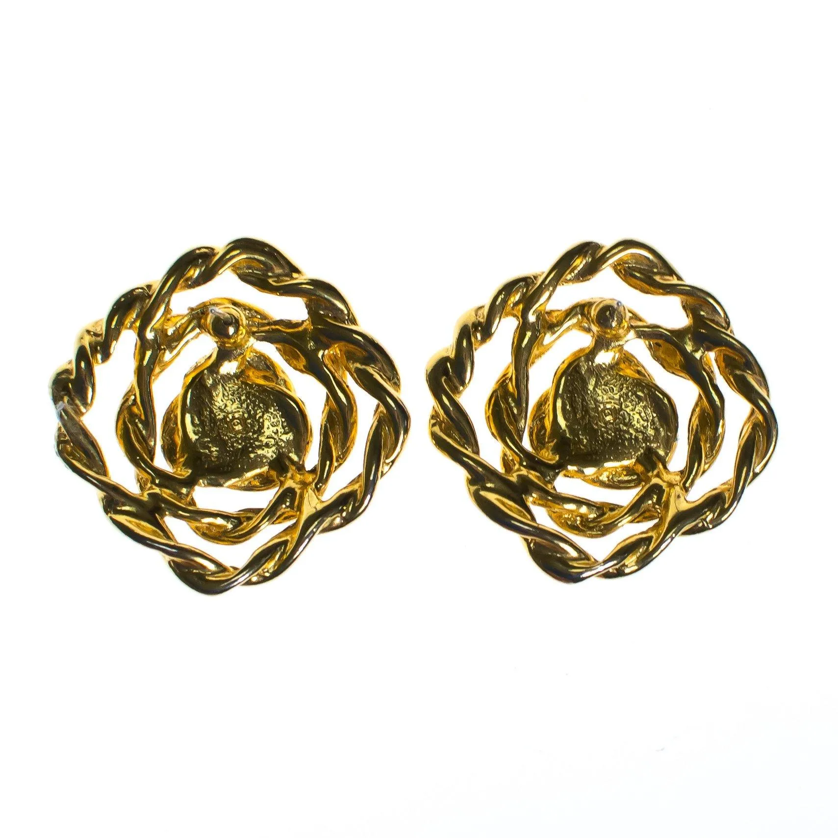 Vintage 1980s Gold Cable Geometric Statement Earrings