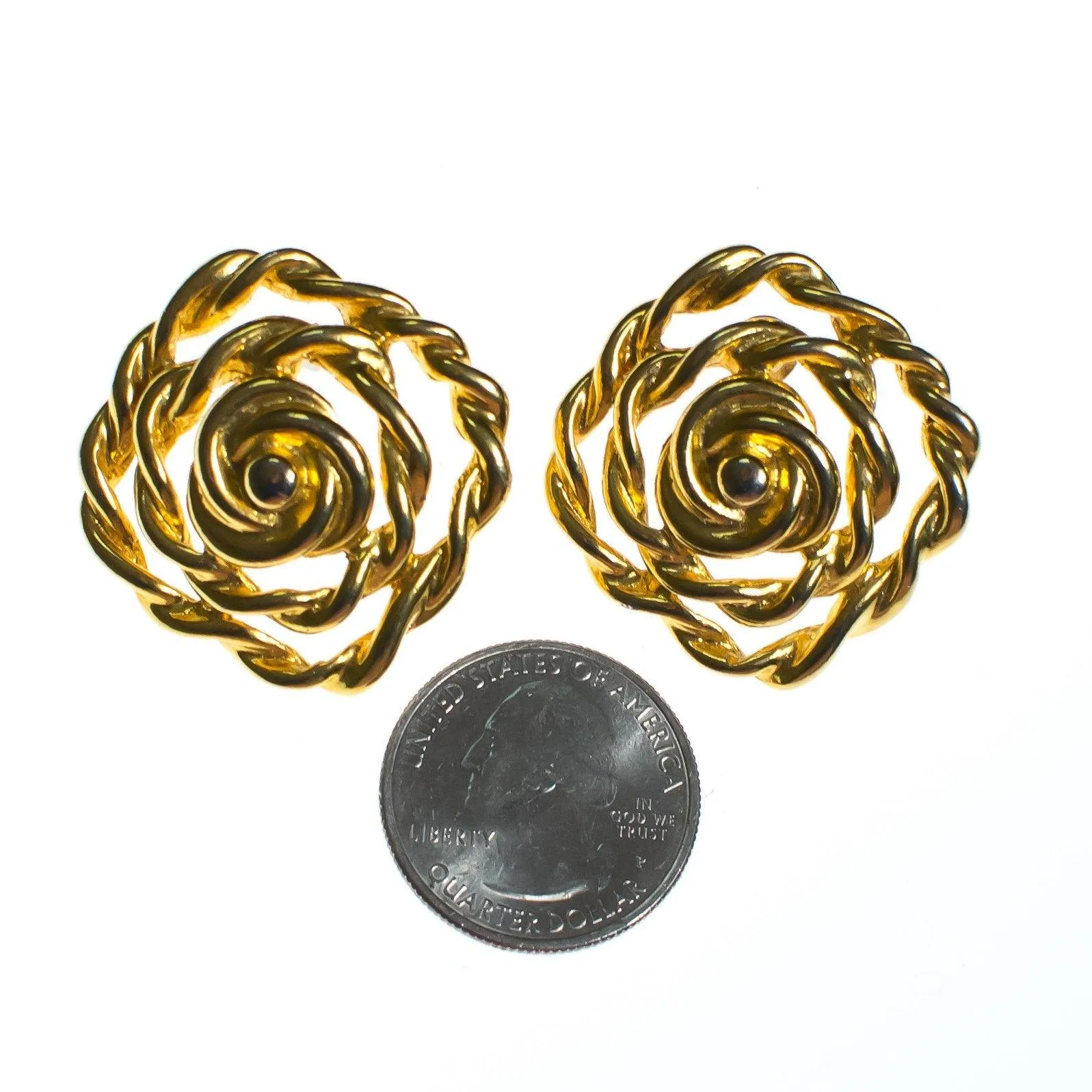 Vintage 1980s Gold Cable Geometric Statement Earrings