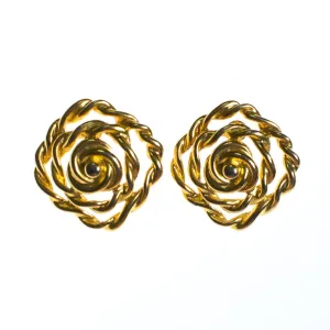 Vintage 1980s Gold Cable Geometric Statement Earrings