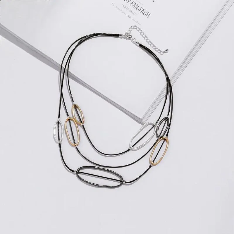 Vintage Alloy Circles Neck Chokers Suspension Pendants Chains Necklace