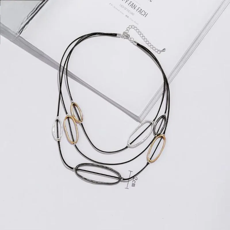 Vintage Alloy Circles Neck Chokers Suspension Pendants Chains Necklace