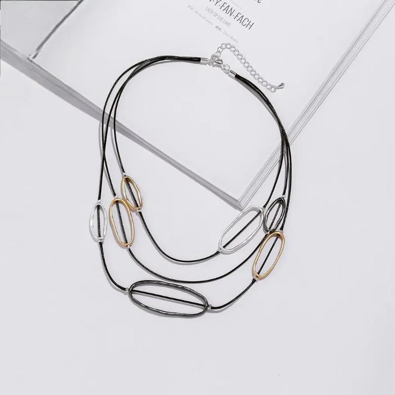 Vintage Alloy Circles Neck Chokers Suspension Pendants Chains Necklace