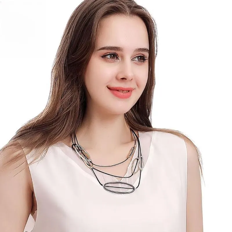Vintage Alloy Circles Neck Chokers Suspension Pendants Chains Necklace