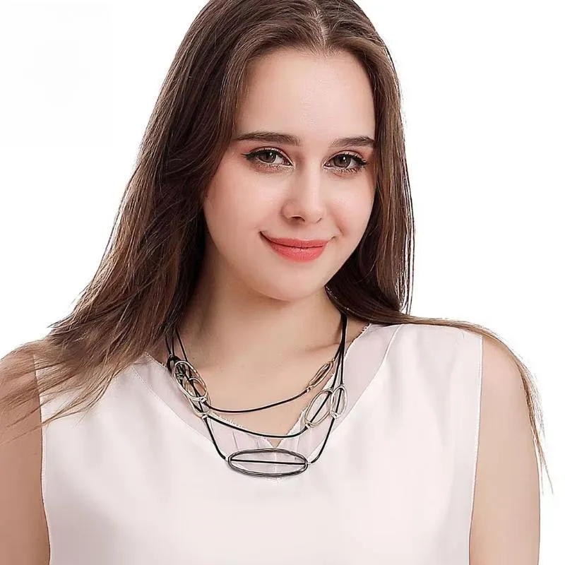 Vintage Alloy Circles Neck Chokers Suspension Pendants Chains Necklace