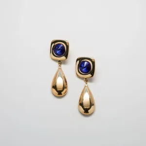 Vintage Blue and Gold Statement Drop Earrings