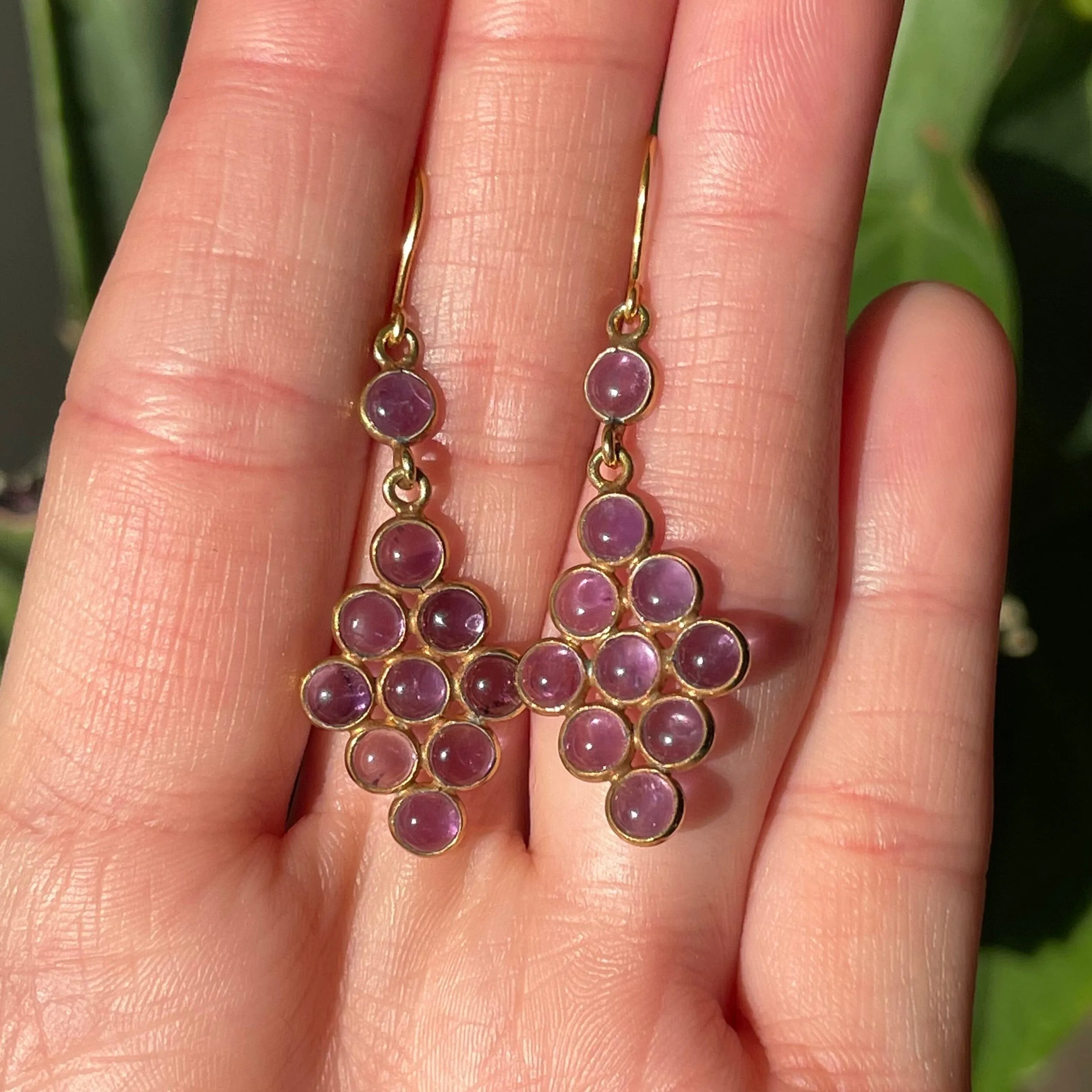Vintage Edwardian Style Geometric Amethyst Drop Earrings