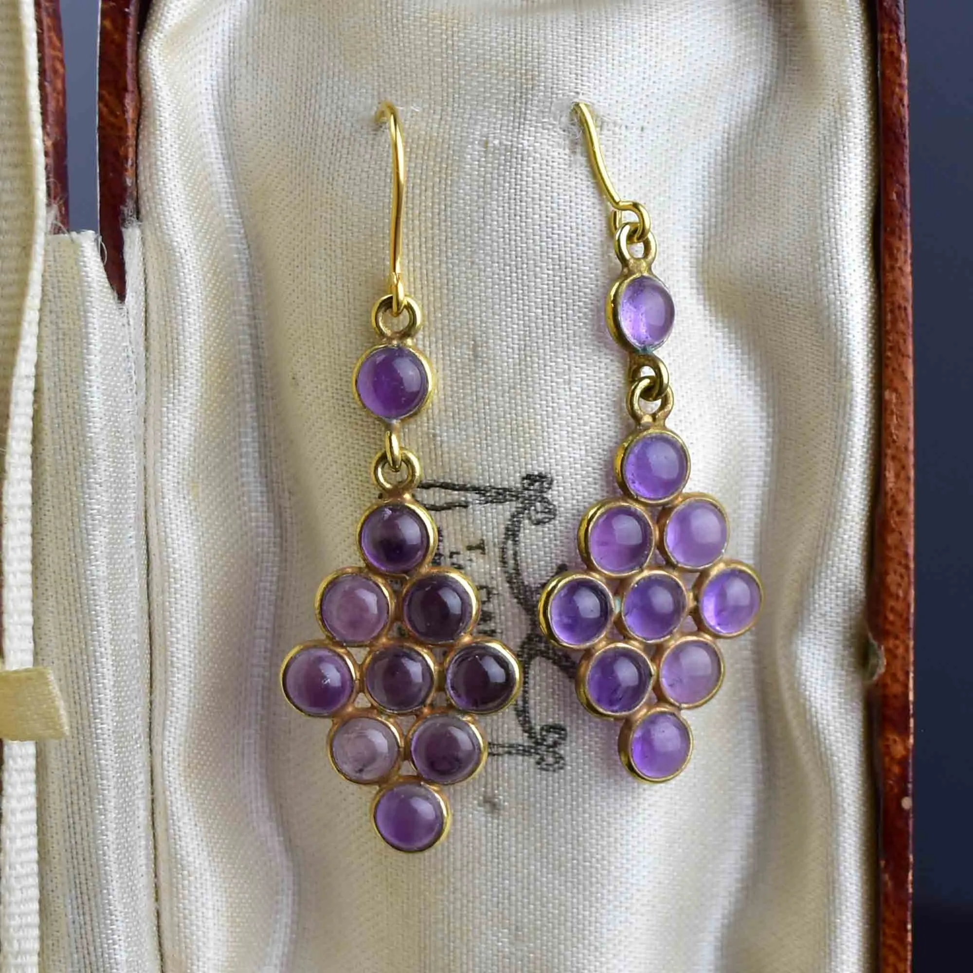 Vintage Edwardian Style Geometric Amethyst Drop Earrings