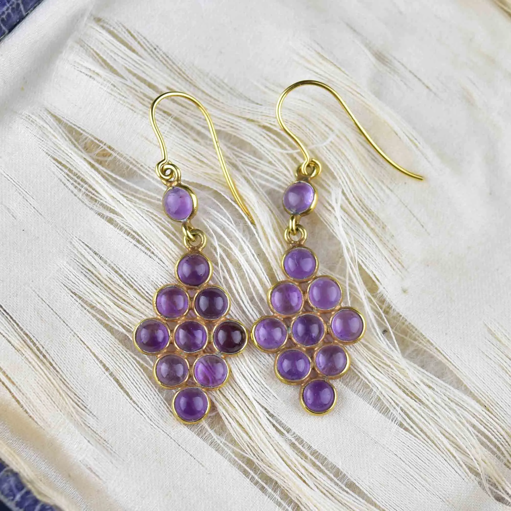 Vintage Edwardian Style Geometric Amethyst Drop Earrings