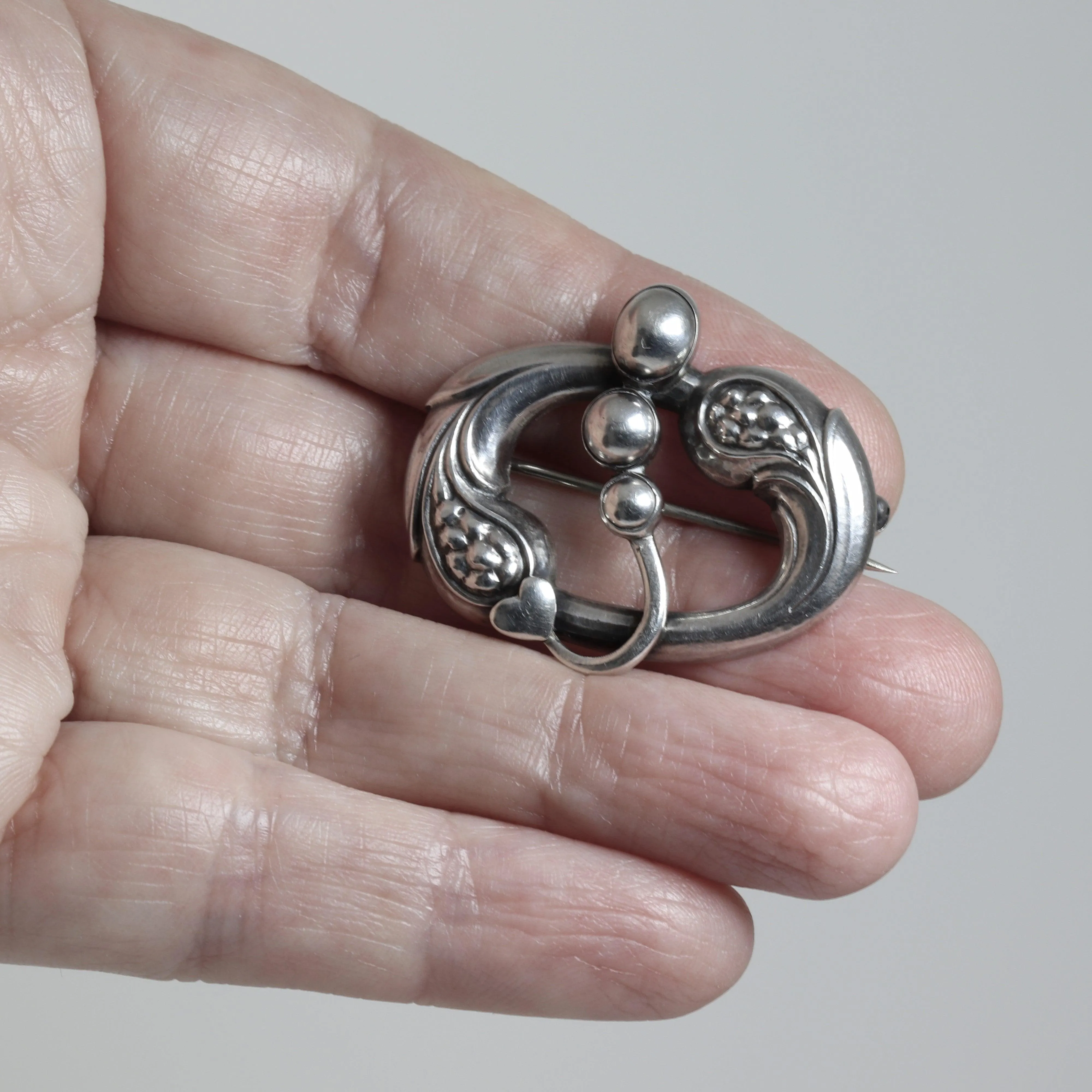 Vintage Georg Jensen Jewelry | Heart and Cabochon Art Nouveau Brooch 77