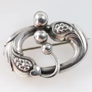 Vintage Georg Jensen Jewelry | Heart and Cabochon Art Nouveau Brooch 77