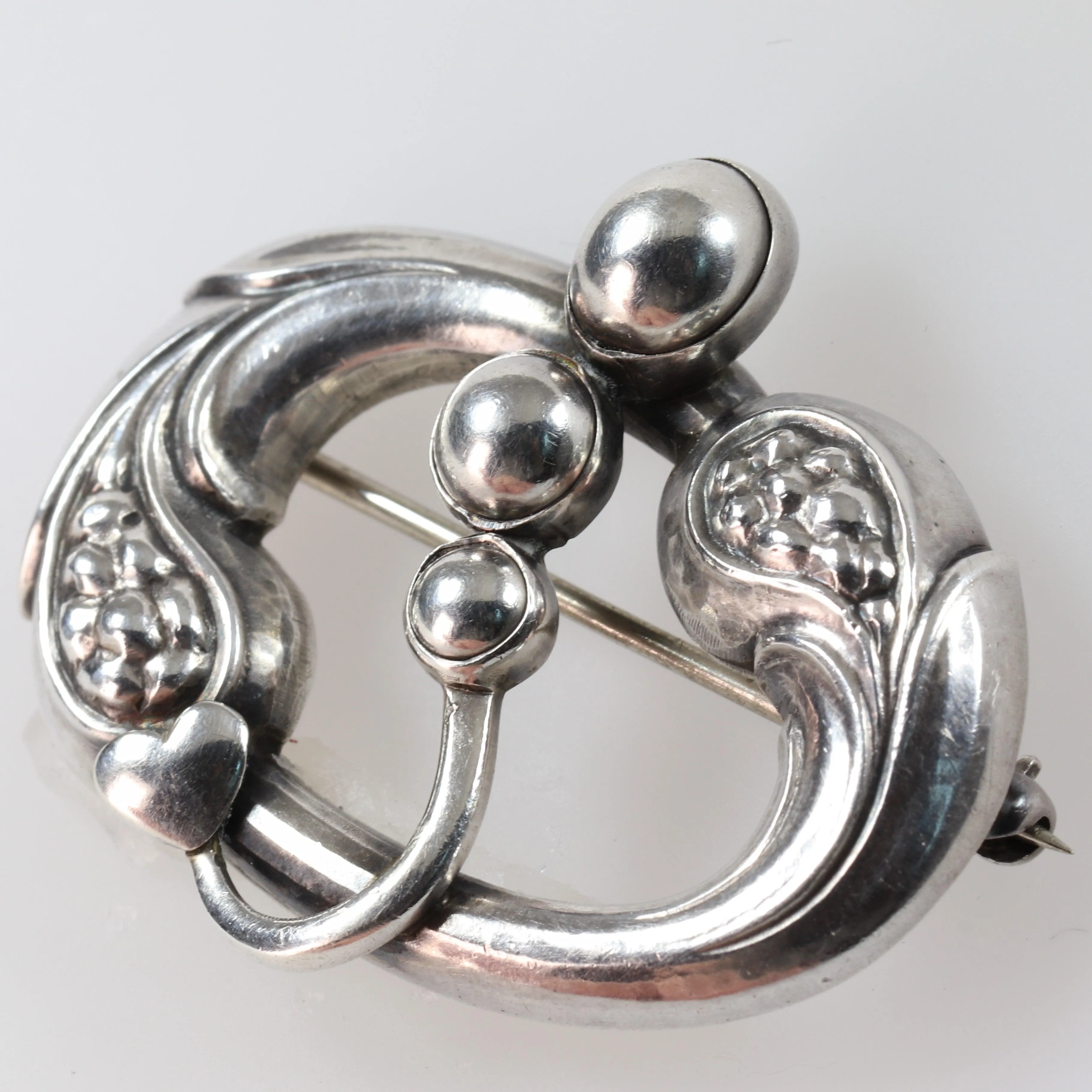 Vintage Georg Jensen Jewelry | Heart and Cabochon Art Nouveau Brooch 77