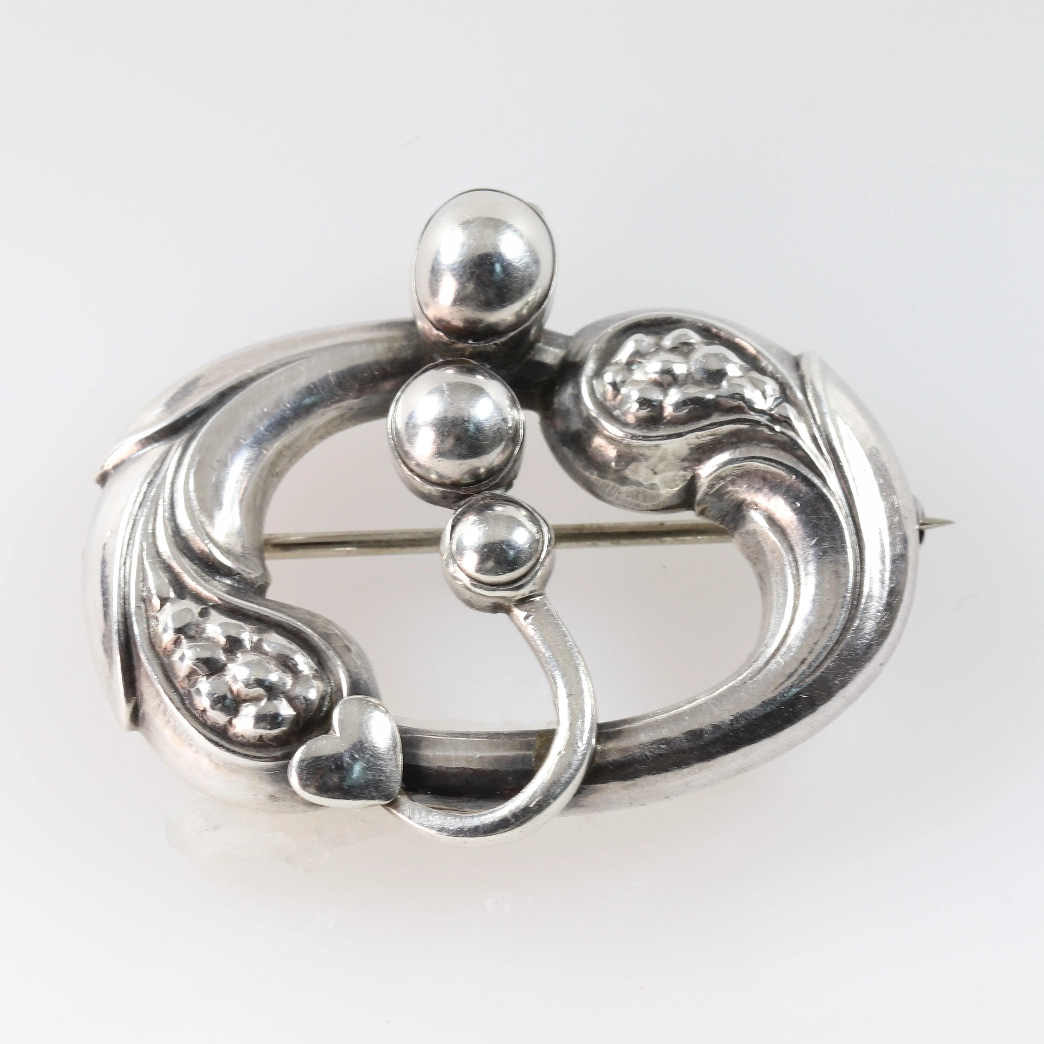 Vintage Georg Jensen Jewelry | Heart and Cabochon Art Nouveau Brooch 77