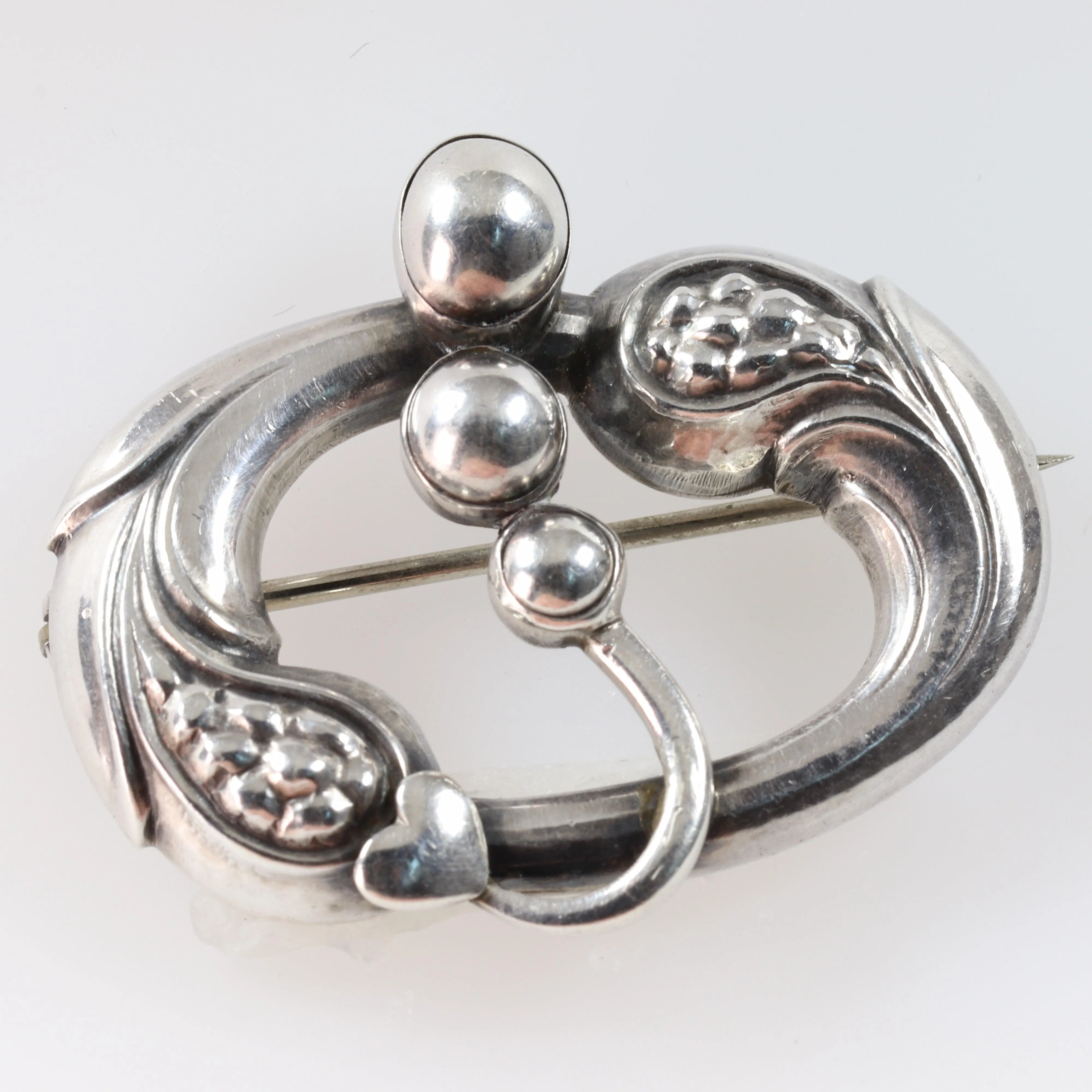 Vintage Georg Jensen Jewelry | Heart and Cabochon Art Nouveau Brooch 77