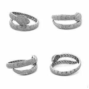 Vintage Italian 925 Serpenti Tubogas Bracelet Cuffed Snake 2" Pave Gold Plated Bangle