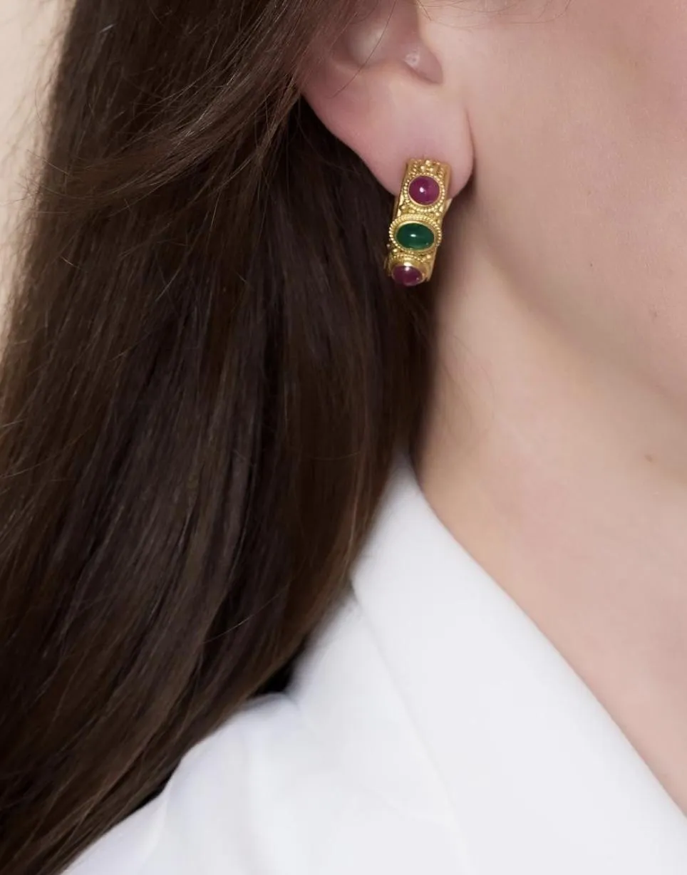 Vintage Lalaounis emerald ruby 18k yellow gold earrings