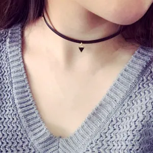 Vintage Leather Black Choker Necklace Pendant Gothic Punk Grunge Henna Elastic with Choker Pendant Trangle Necklaces Gift