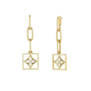Vintage Style Flower and Chain Gold Drop Earrings