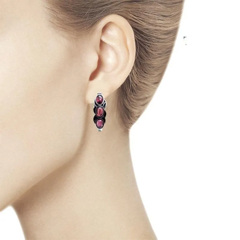 Vintage Style Natural Garnet Rhodolite Stone in 925 Sterling Silver Earrings