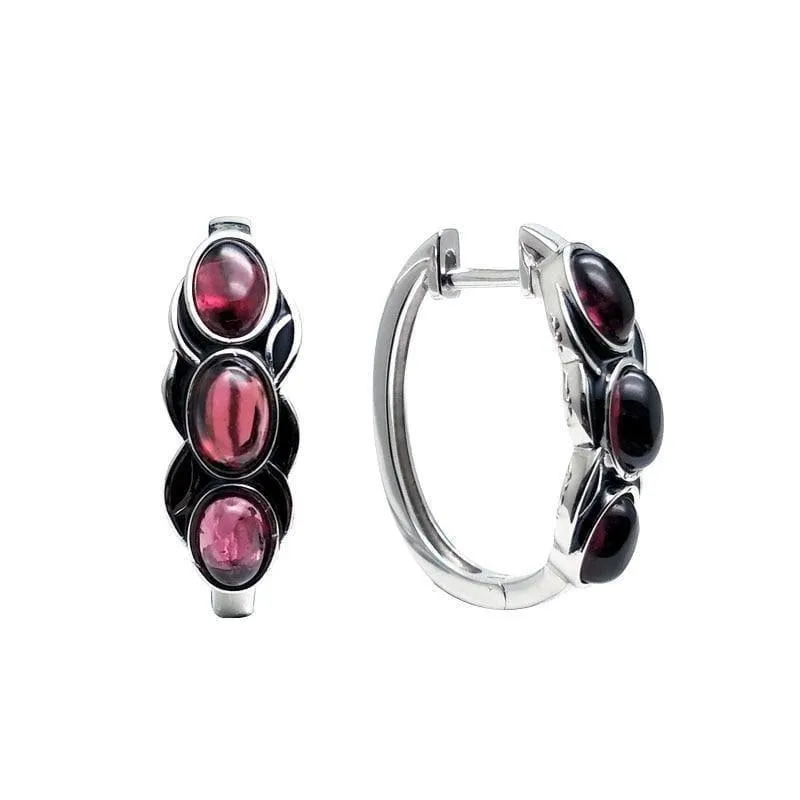 Vintage Style Natural Garnet Rhodolite Stone in 925 Sterling Silver Earrings