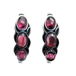 Vintage Style Natural Garnet Rhodolite Stone in 925 Sterling Silver Earrings