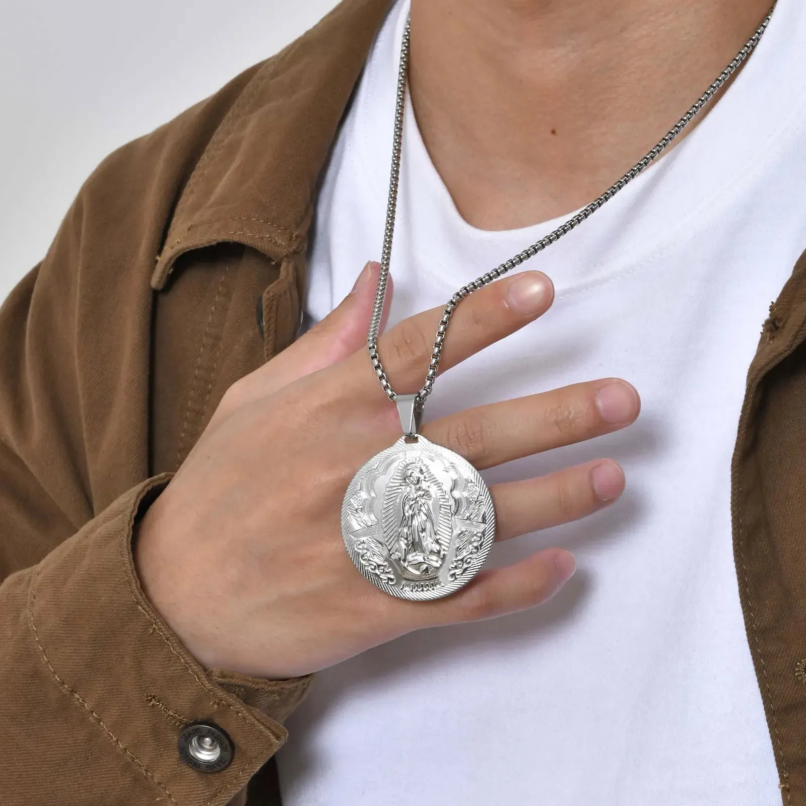 Virgin Mary Pendant Charm Necklaces for Men Boys