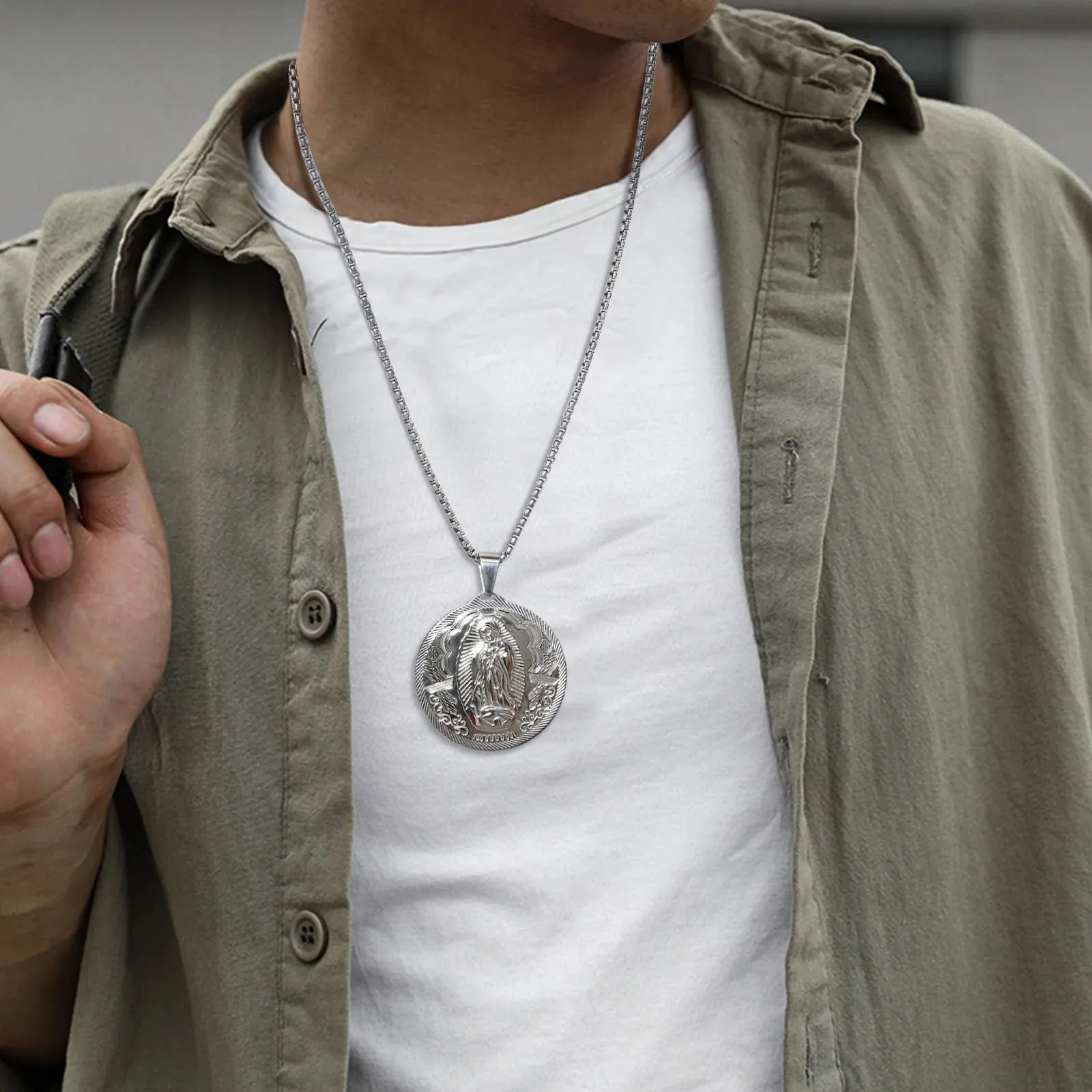 Virgin Mary Pendant Charm Necklaces for Men Boys