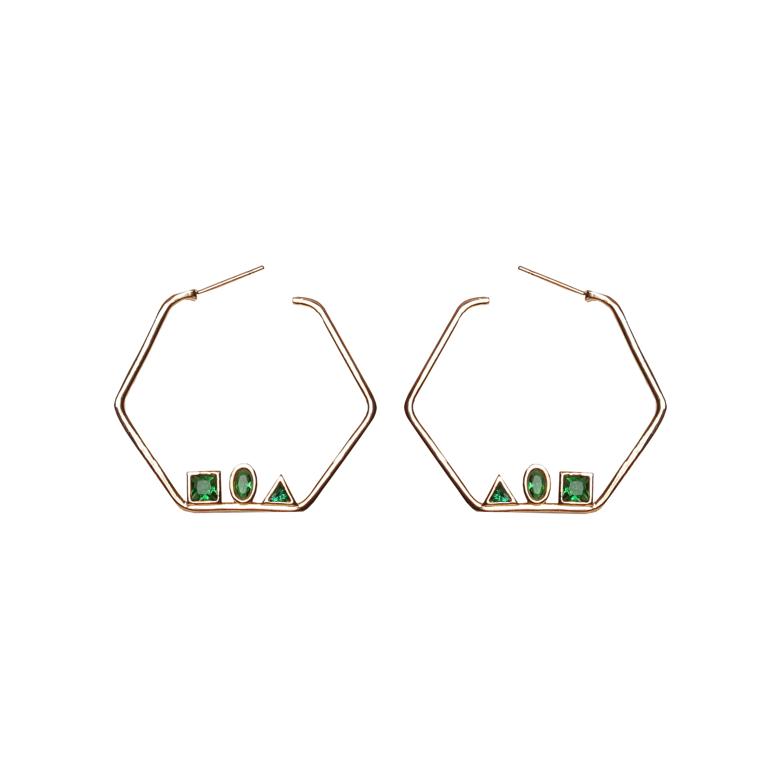 Vita Geometric Emerald Hoop Earrings