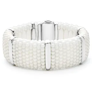 White Caviar White Silver Station Statement Ceramic Caviar Bracelet | 23mm