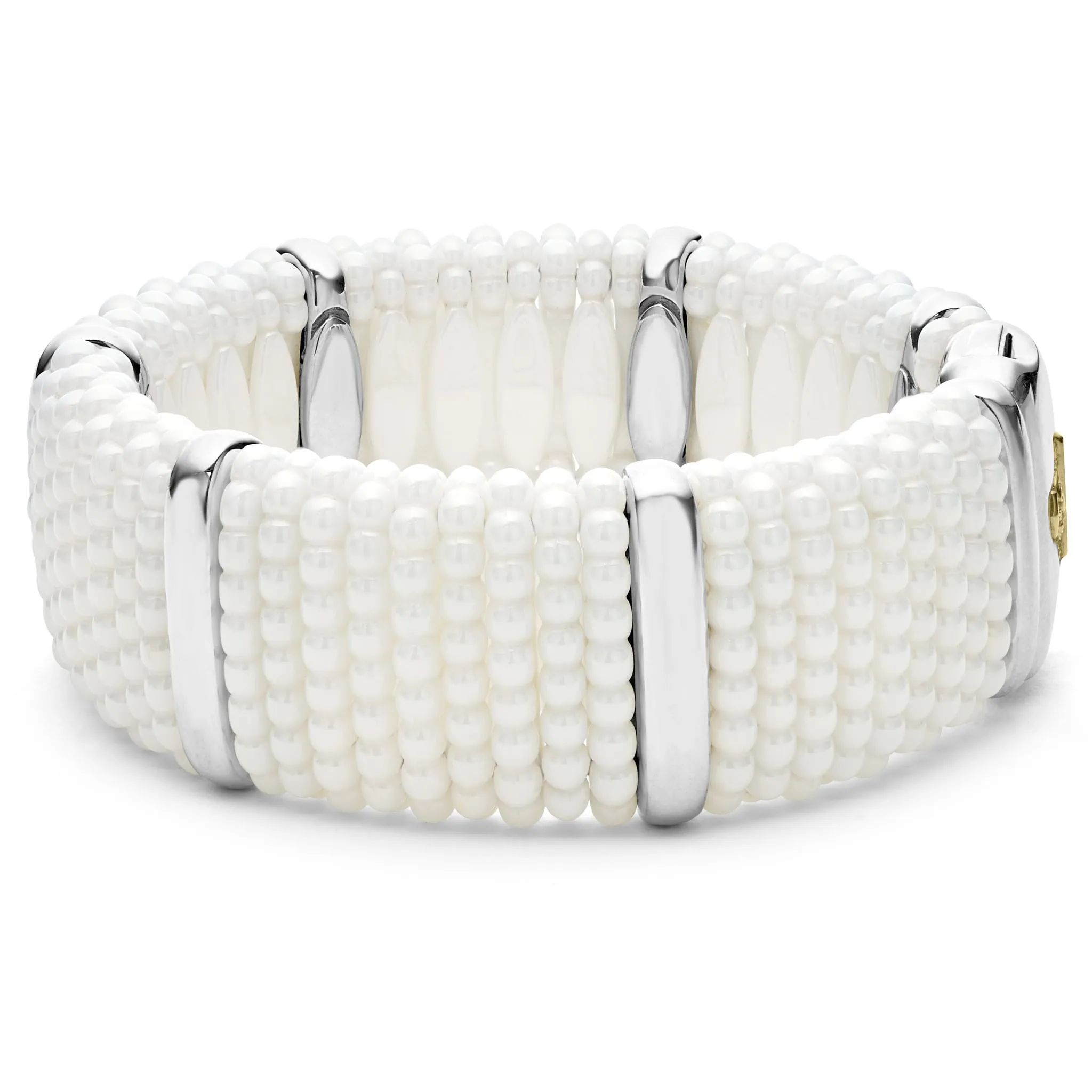 White Caviar White Silver Station Statement Ceramic Caviar Bracelet | 23mm