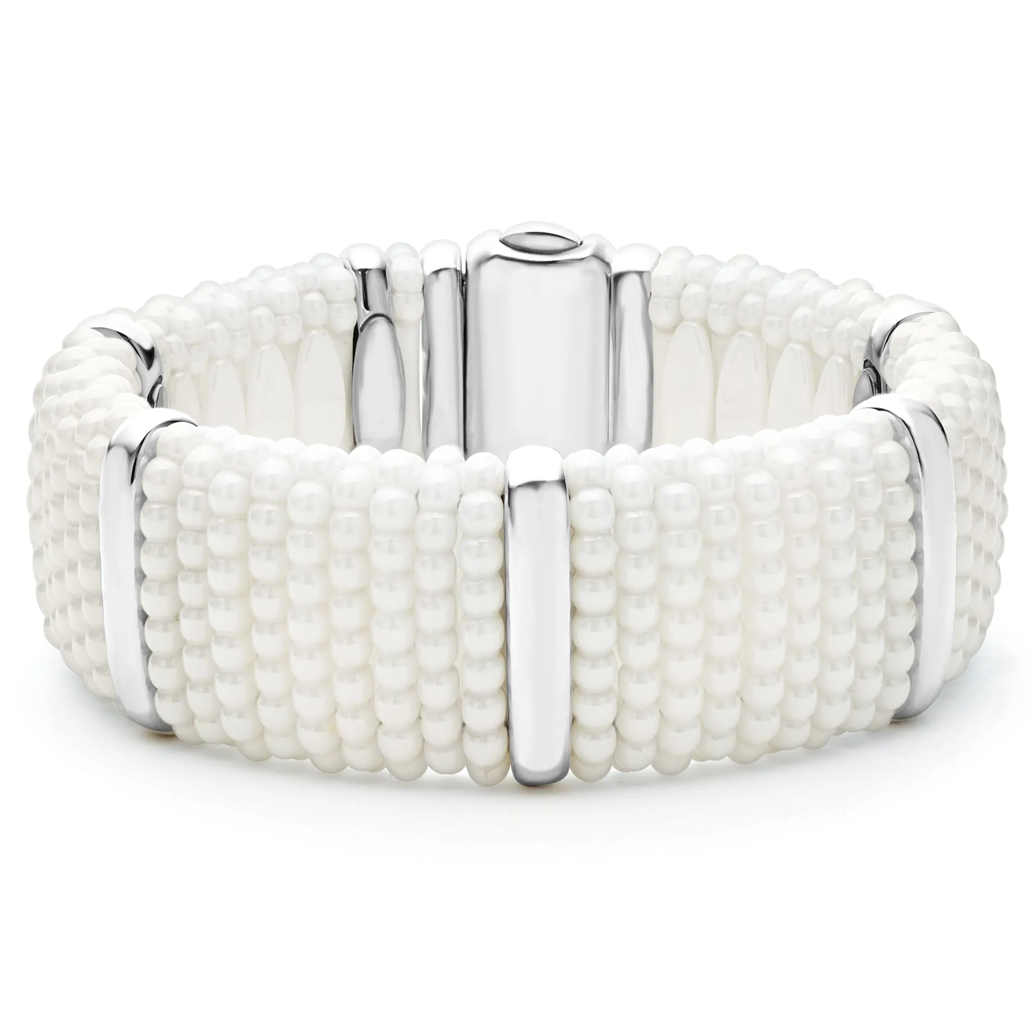 White Caviar White Silver Station Statement Ceramic Caviar Bracelet | 23mm