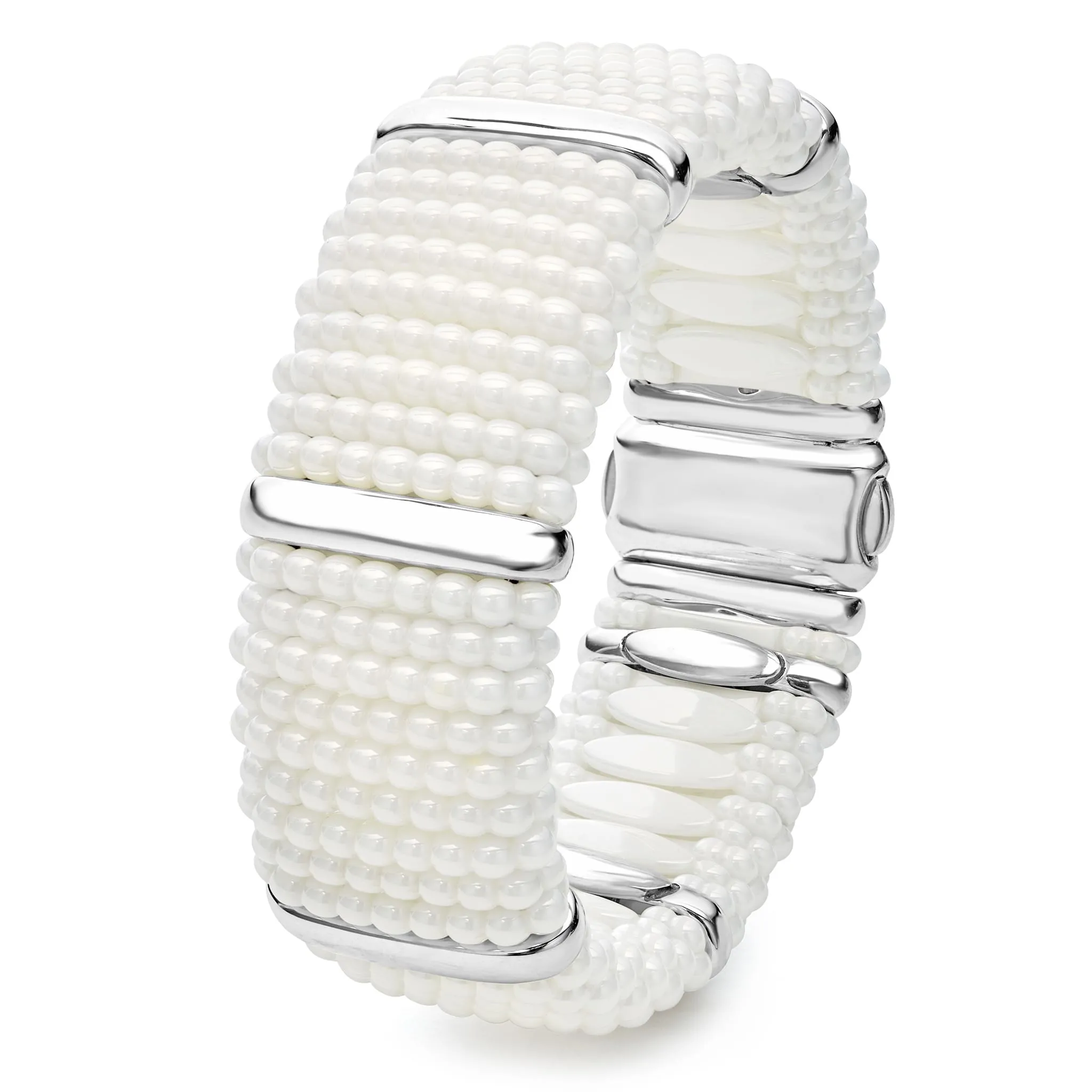 White Caviar White Silver Station Statement Ceramic Caviar Bracelet | 23mm