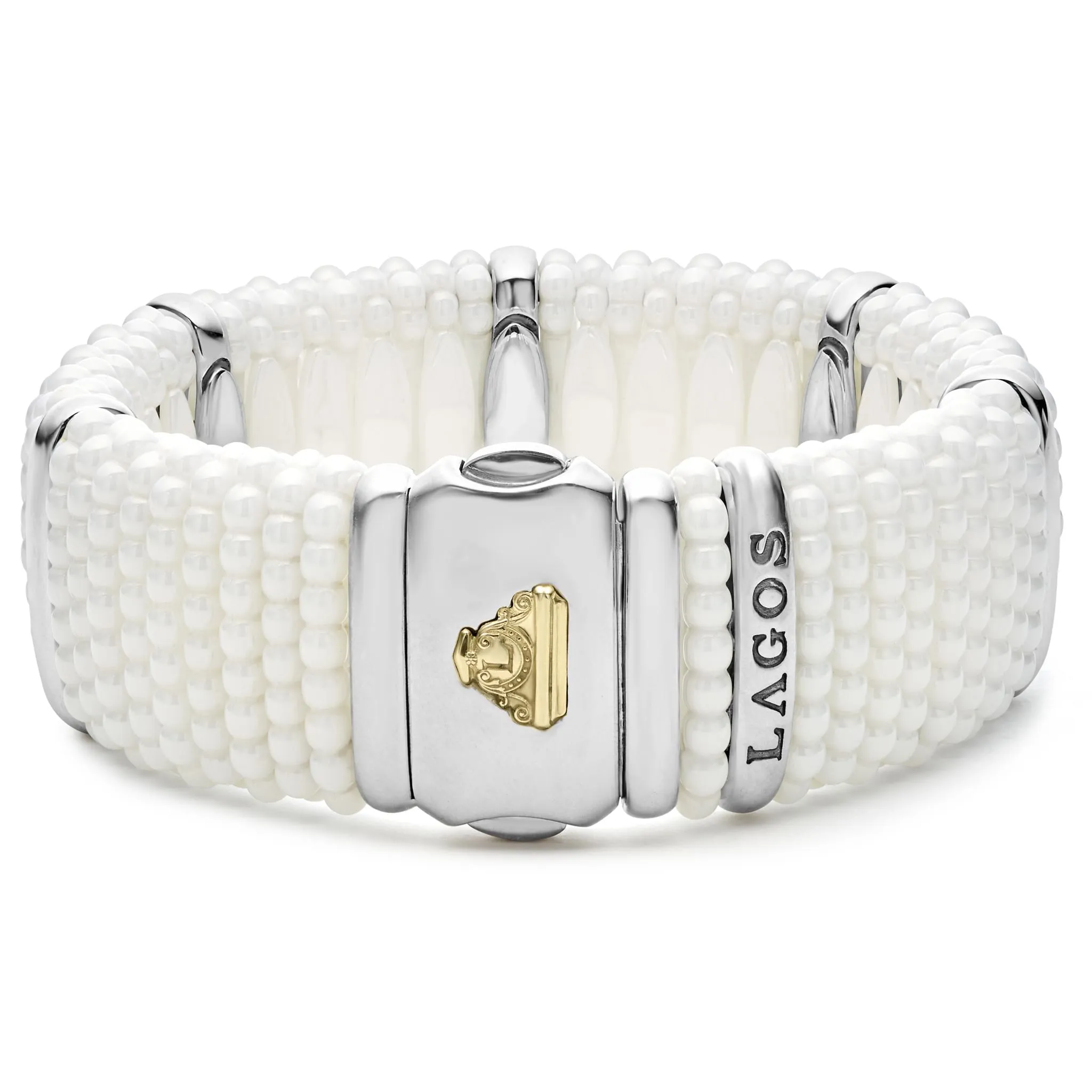 White Caviar White Silver Station Statement Ceramic Caviar Bracelet | 23mm
