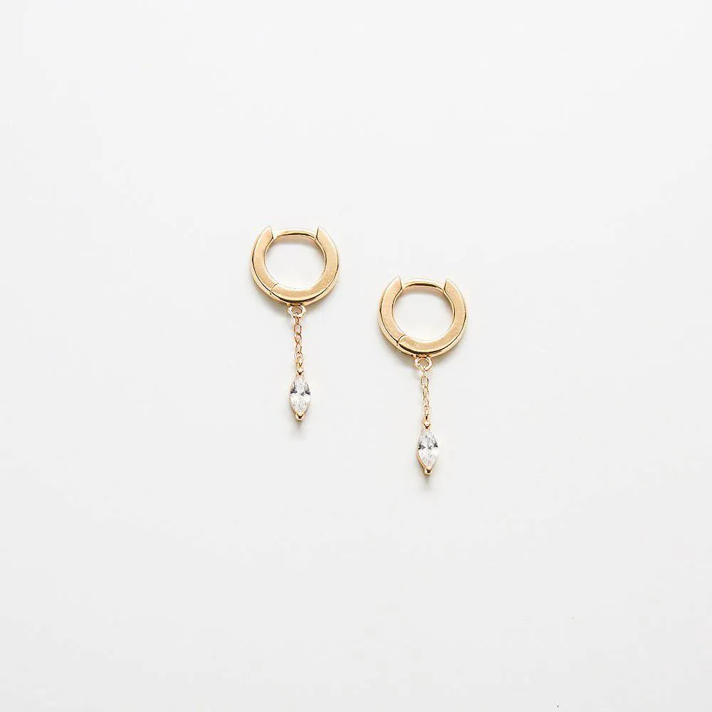 White CZ Short Chain Huggie Earrings