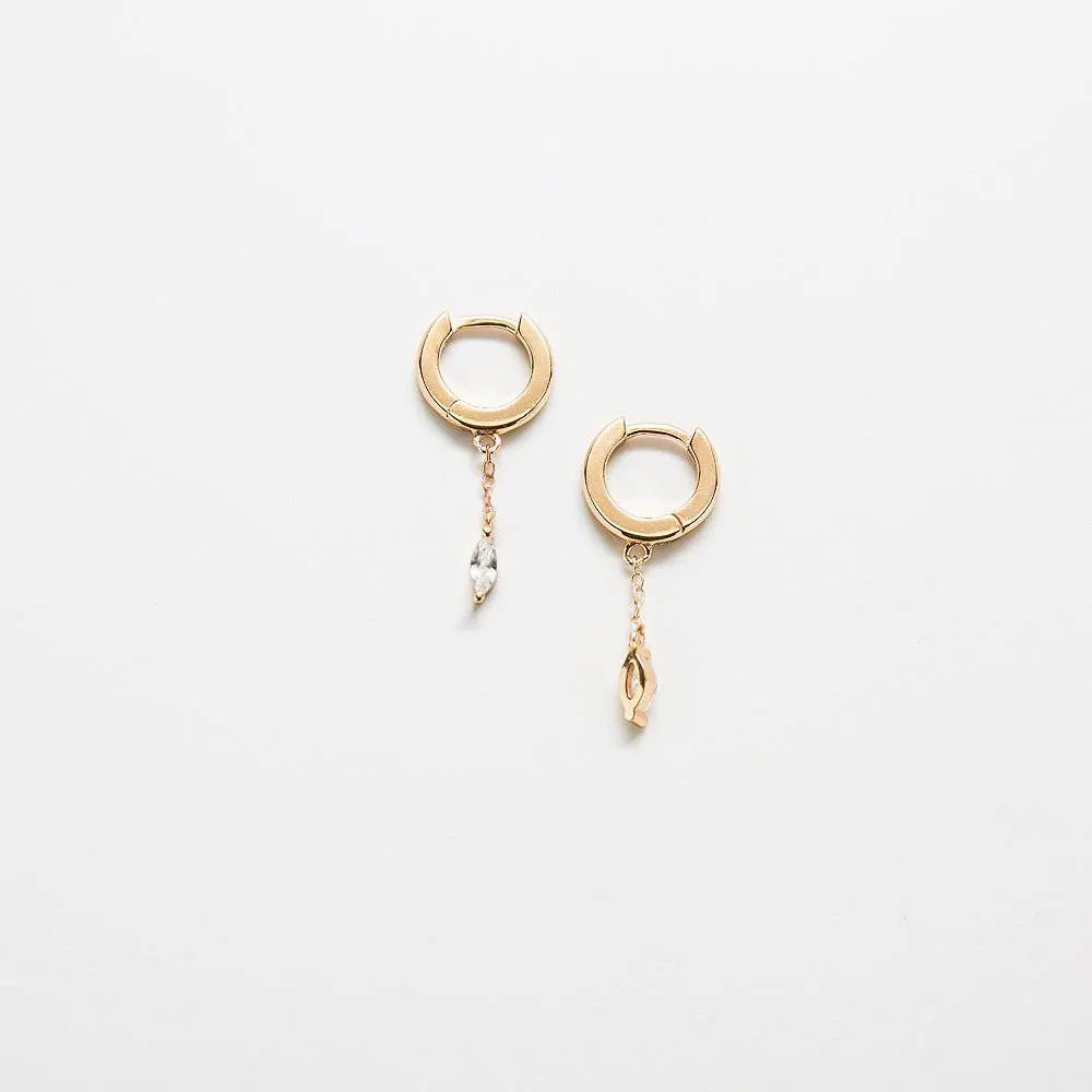 White CZ Short Chain Huggie Earrings