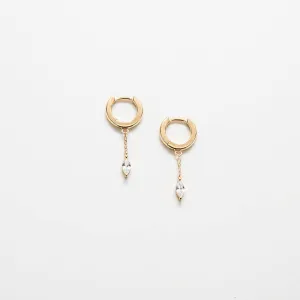 White CZ Short Chain Huggie Earrings