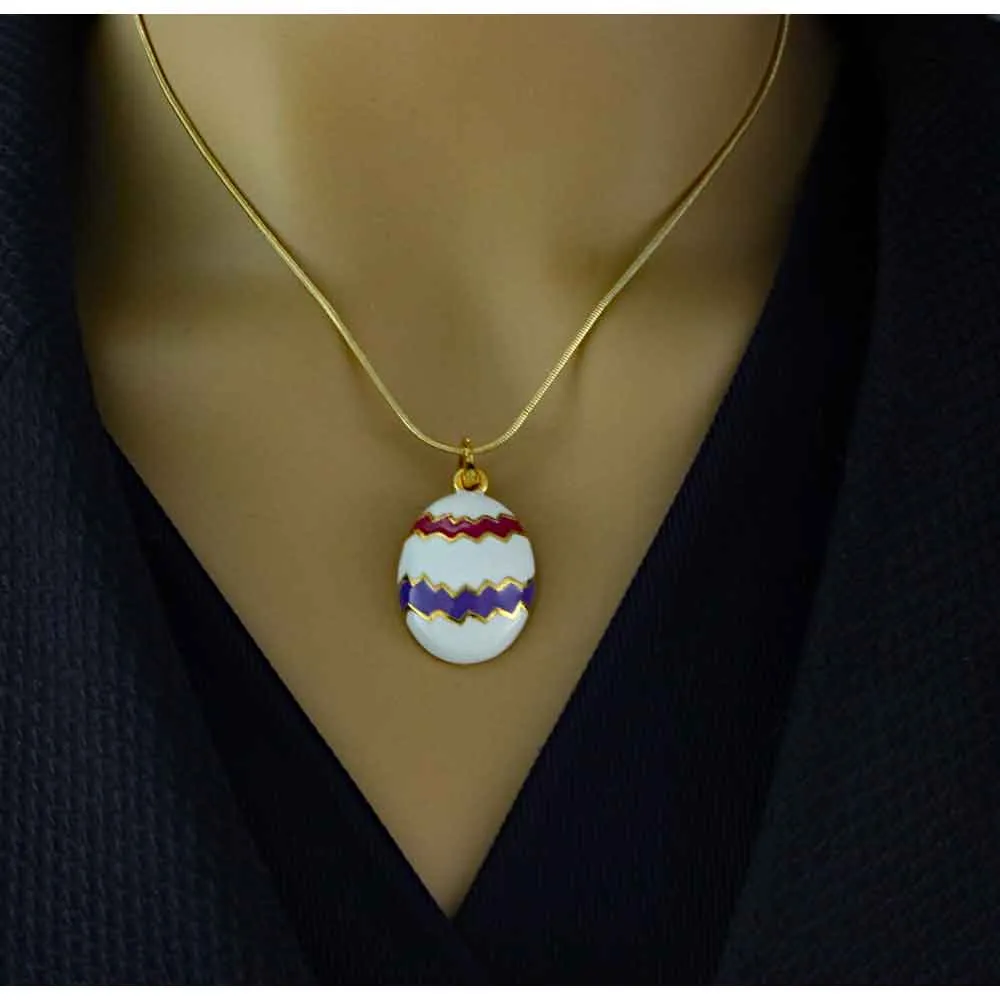 White Easter Egg Pendant with 18 Inch Chain - PT334